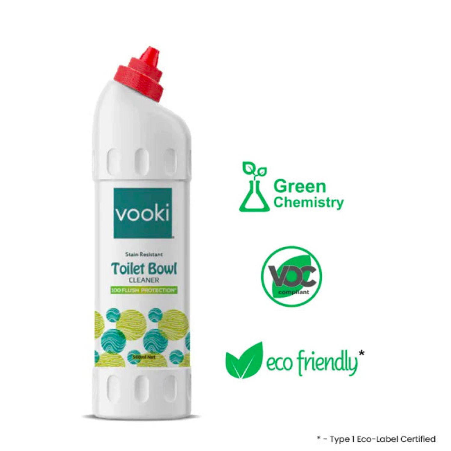 A bottle of vooki toilet bowl cleaner, designed to effectively clean and freshen your toilet.