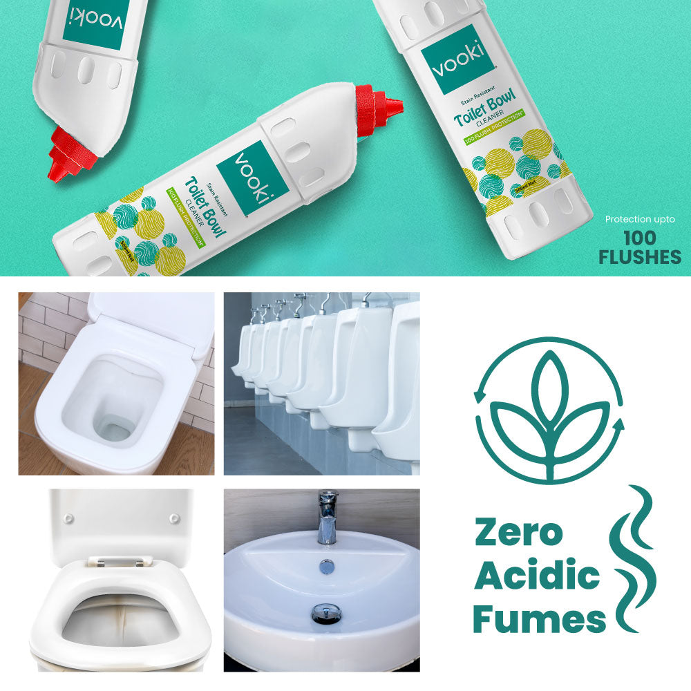 A collage of various toilet products and a toilet seat, showing as zero acidic fumes