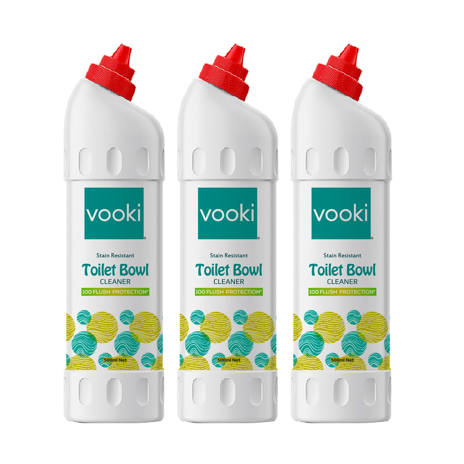 An image of three 500ml toilet cleaner bottles with white background