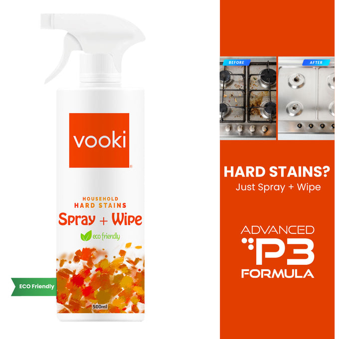 Hard Stain Spray + Wipe for Tough Stains In Kitchen Walls, Exhaust Fan, Crayon And Adhesive Marks-500ML - vooki.in
