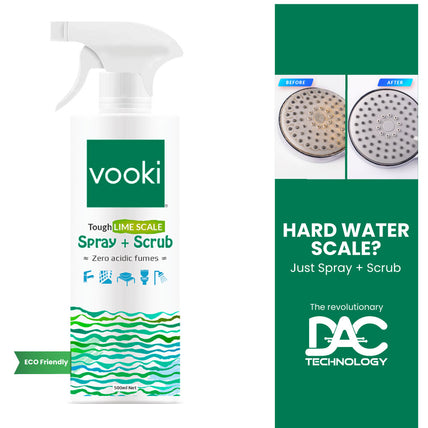 An image of vooki spray-scrub effectively removes hard water scale.