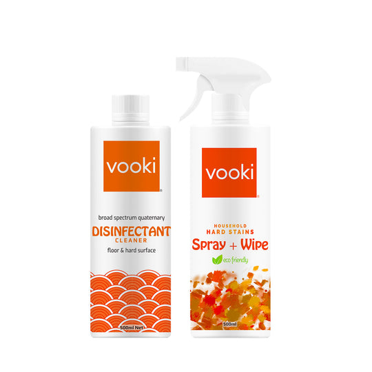 Image of vooki disinfectant spray and wipe, ideal for cleaning and sanitizing surfaces.