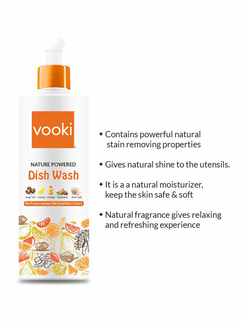 vooki dish wash - a bottle of dishwashing liquid with a orange cap and label