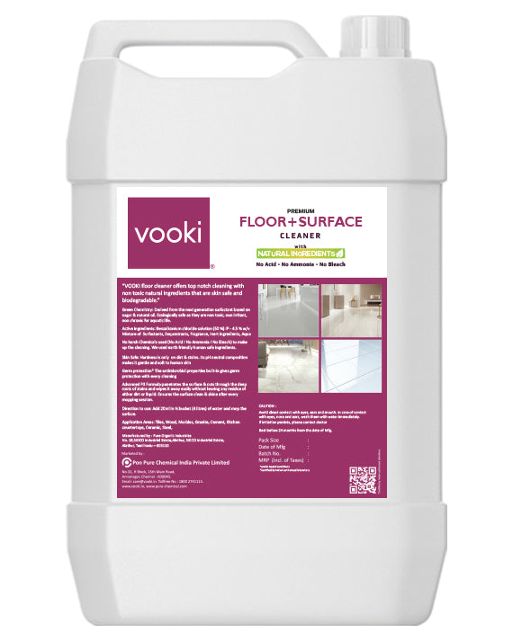 A 5 litre container of vooki floor cleaner-keep your floors spotless with these cleaning products