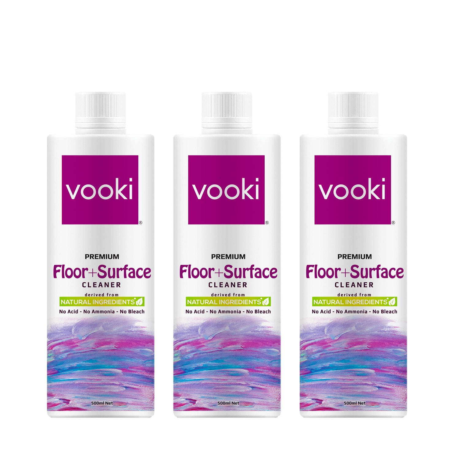 Image of 3 x vooki floor surface cleaner, a cleaning solution for various floor surfaces.