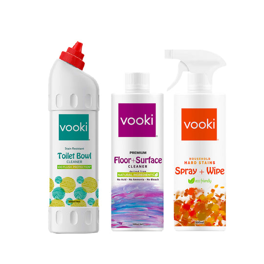 An image of a trio of vooki cleaning products.