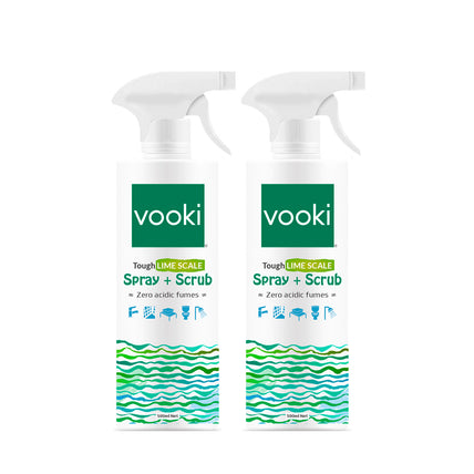An image of two bottles of vooki spray and scrub - the perfect cleaning solution for your home